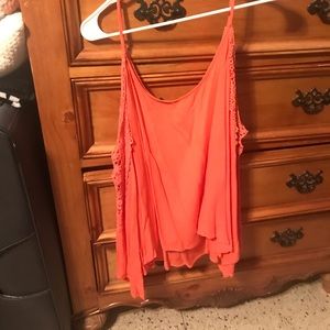 Cold shoulder long sleeve coral top!